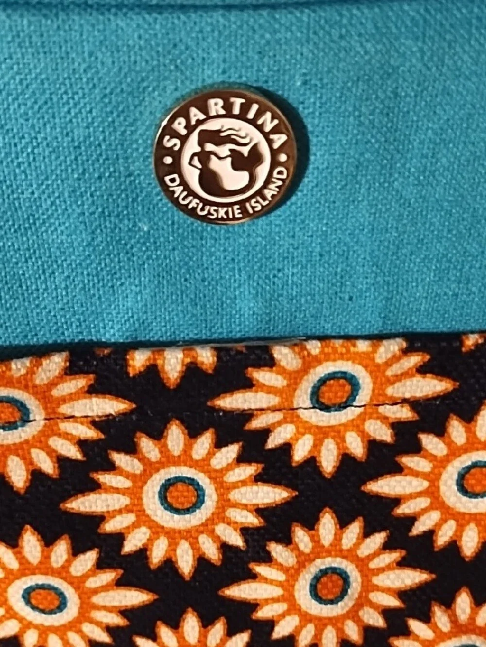 Spartina 449 Teal and Navy Sunflower Crossbody EUC Insulated.